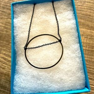 Black Ruthenium Finish Alloy Necklace with a Black Circle Pendent